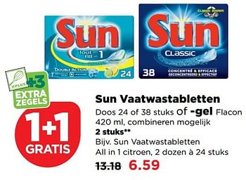Aanbiedingen Sun vaatwastabletten - Sun - Geldig van 09/04/2017 tot 15/04/2017 bij Plus