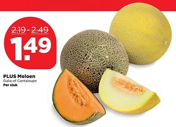 Aanbiedingen Plus meloen galia of cantaloupe per stuk - Huismerk - Plus - Geldig van 09/04/2017 tot 15/04/2017 bij Plus