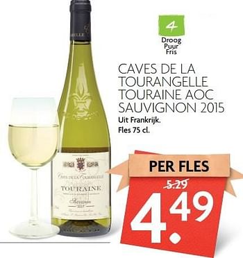 Aanbiedingen Caves de la tourangelle touraine aoc sauvignon 2015 - Witte wijnen - Geldig van 09/04/2017 tot 15/04/2017 bij Deka Markt