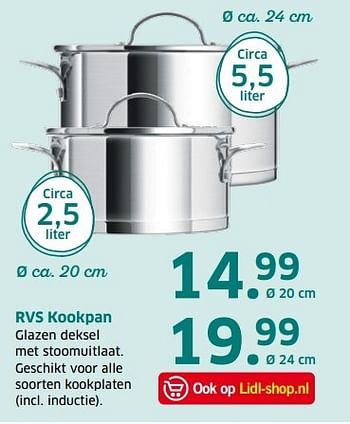 Aanbiedingen Rvs kookpan glazen deksel met stoomuitlaat - Huismerk - Lidl - Geldig van 04/04/2017 tot 15/04/2017 bij Lidl