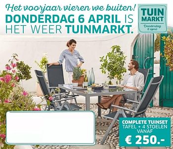 Aanbiedingen Complete tuinset tafel + 4 stoelen - Huismerk - Lidl - Geldig van 04/04/2017 tot 15/04/2017 bij Lidl