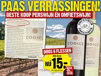 Aanbiedingen Codici 2014,puglia - Rode wijnen - Geldig van 09/04/2017 tot 15/04/2017 bij Dirk III