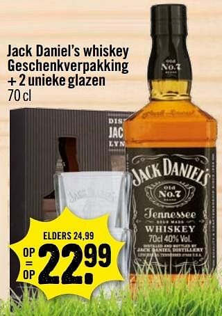 Aanbiedingen daniel`s whiskey geschenkverpakking + 2 unieke glazen - Jack Daniel's - Geldig van 09/04/2017 tot 15/04/2017 bij Dirk III