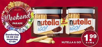 Aanbiedingen Nutella + go! - Nutella - Geldig van 10/04/2017 tot 15/04/2017 bij Aldi