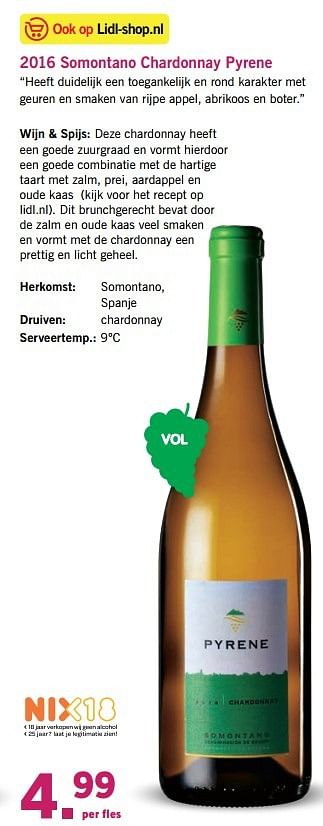 Aanbiedingen 2016 somontano chardonnay pyrene - Witte wijnen - Geldig van 10/04/2017 tot 15/04/2017 bij Lidl