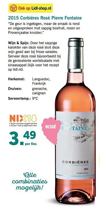 Aanbiedingen 2015 corbières rosé pierre fontaine - Rosé wijnen - Geldig van 10/04/2017 tot 15/04/2017 bij Lidl
