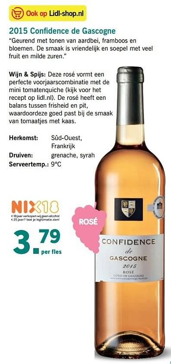Aanbiedingen 2015 confidence de gascogne - Rosé wijnen - Geldig van 10/04/2017 tot 15/04/2017 bij Lidl