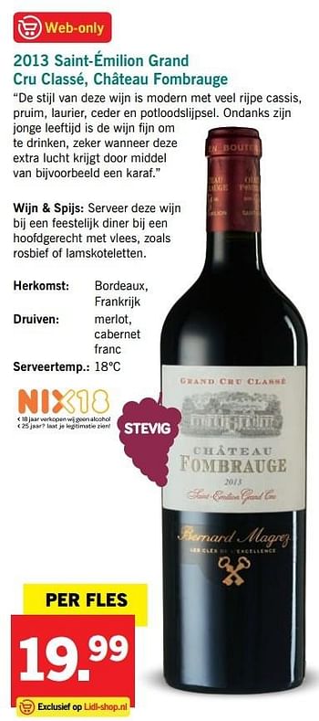 Aanbiedingen 2013 saint-émilion grand cru classé, château fombrauge - Rode wijnen - Geldig van 10/04/2017 tot 15/04/2017 bij Lidl