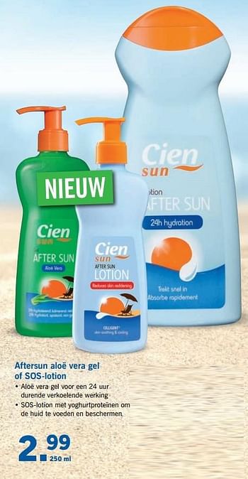 Aanbiedingen Aftersun aloë vera gel of sos-lotion - Cien sun - Geldig van 10/04/2017 tot 15/04/2017 bij Lidl