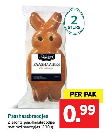 Aanbiedingen Paashaasbroodjes - Delicieux - Geldig van 10/04/2017 tot 15/04/2017 bij Lidl