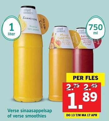 Aanbiedingen Verse sinaasappelsap of verse smoothies - Huismerk - Lidl - Geldig van 10/04/2017 tot 15/04/2017 bij Lidl