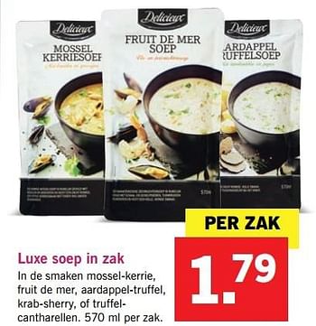 Aanbiedingen Luxe soep in zak - Delicieux - Geldig van 10/04/2017 tot 15/04/2017 bij Lidl