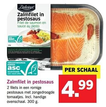 Aanbiedingen Zalmfilet in pestosaus - Delicieux - Geldig van 10/04/2017 tot 15/04/2017 bij Lidl