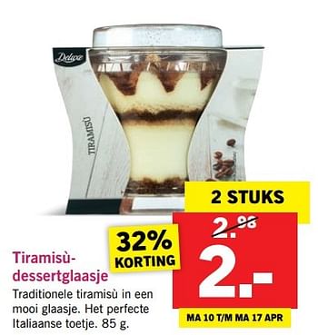 Aanbiedingen Tiramisù- dessertglaasje - Deluxe - Geldig van 10/04/2017 tot 15/04/2017 bij Lidl