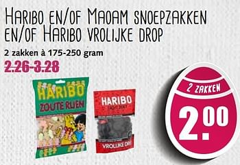 Aanbiedingen Haribo en-of maoam snoepzakken en-of haribo vrolijke drop - Haribo - Geldig van 10/04/2017 tot 15/04/2017 bij MCD Supermarkten