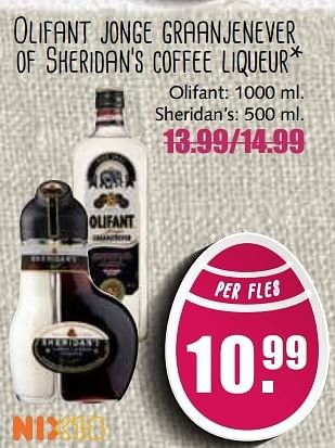 Aanbiedingen Olifant jonge graanjenever of sheridan`s coffee liqueur - Olifant - Geldig van 10/04/2017 tot 15/04/2017 bij MCD Supermarkten