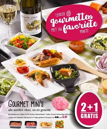 Aanbiedingen Gourmet mini`s alle soorten vlees, vis en groente - Huismerk - MCD Supermarkten - Geldig van 10/04/2017 tot 15/04/2017 bij MCD Supermarkten