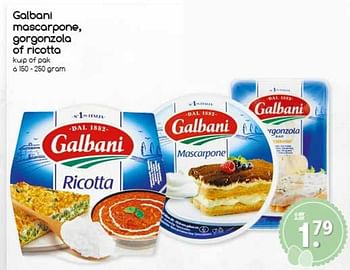 Aanbiedingen Galbani mascarpone, gorgonzola of ricotta - Galbani - Geldig van 10/04/2017 tot 15/04/2017 bij Agrimarkt
