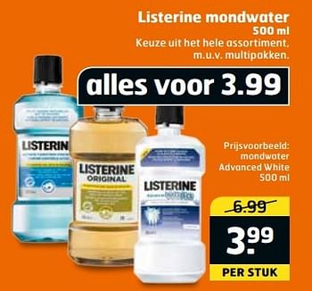 Aanbiedingen Mondwater advanced white - Listerine - Geldig van 11/04/2017 tot 16/04/2017 bij Trekpleister