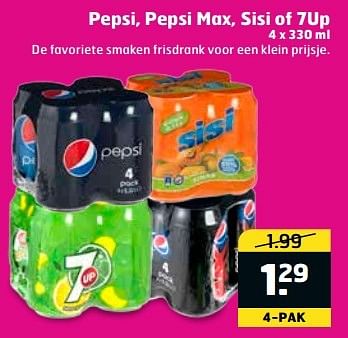 Aanbiedingen Pepsi, pepsi max, sisi of 7up - Pepsi - Geldig van 11/04/2017 tot 16/04/2017 bij Trekpleister