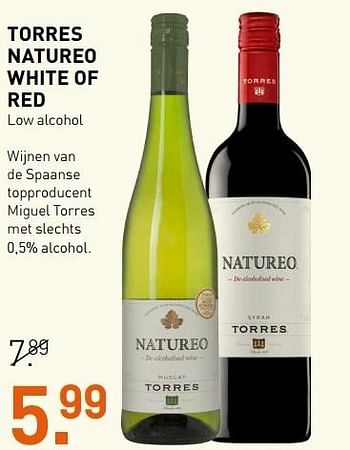 Aanbiedingen Torres natureo white of red - Witte wijnen - Geldig van 10/04/2017 tot 16/04/2017 bij Gall & Gall