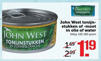 Aanbiedingen John west tonijnstukken of -moot in olie of water - John West - Geldig van 10/04/2017 tot 16/04/2017 bij Coop