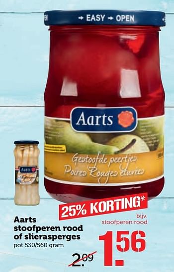 Aanbiedingen Aarts stoofperen rood of slierasperges - Aarts - Geldig van 10/04/2017 tot 16/04/2017 bij Coop