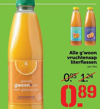 Aanbiedingen Alle g`woon vruchtensap literflessen - Gâ€™woon - Geldig van 10/04/2017 tot 16/04/2017 bij Coop