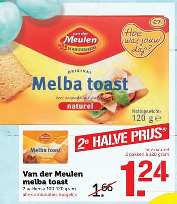 Aanbiedingen Van der meulen melba toast - Van der Meulen - Geldig van 10/04/2017 tot 16/04/2017 bij Coop
