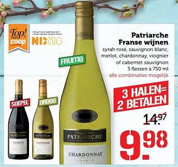 Aanbiedingen Patriarche franse wijnen - Rode wijnen - Geldig van 10/04/2017 tot 16/04/2017 bij Coop