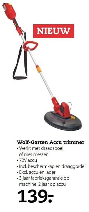 Aanbiedingen Wolf-garten accu trimmer - Wolf Garten - Geldig van 03/04/2017 tot 16/04/2017 bij Boerenbond