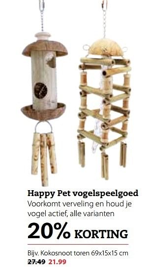 Aanbiedingen Happy pet vogelspeelgoed kokosnoot toren - Happy Pet - Geldig van 03/04/2017 tot 16/04/2017 bij Boerenbond