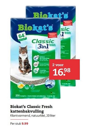 Aanbiedingen Biokat`s classic fresh kattenbakvulling - Bio kat`s - Geldig van 03/04/2017 tot 16/04/2017 bij Boerenbond