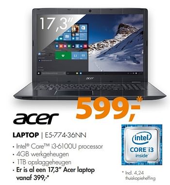 Aanbiedingen Acer laptop | e5-774-36nn - Acer - Geldig van 09/04/2017 tot 16/04/2017 bij Expert