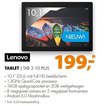 Aanbiedingen Lenovo tablet | tab 3 10 plus - Lenovo - Geldig van 09/04/2017 tot 16/04/2017 bij Expert