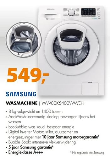 Aanbiedingen Samsung wasmachine | ww80k5400wwen - Samsung - Geldig van 09/04/2017 tot 16/04/2017 bij Expert