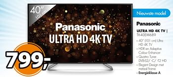 Aanbiedingen Panasonic ultra hd 4k tv | tx-40exx689 - Panasonic - Geldig van 09/04/2017 tot 16/04/2017 bij Expert