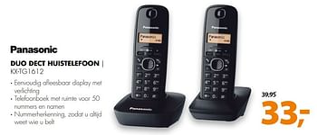 Aanbiedingen Panasonic duo dect huistelefoon | kx-tg1612 - Panasonic - Geldig van 09/04/2017 tot 16/04/2017 bij Expert