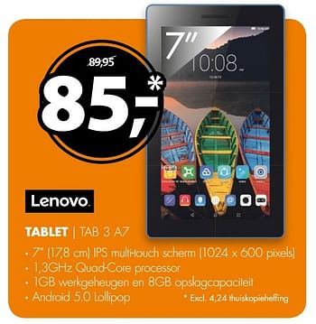 Aanbiedingen Tablet | tab 3 a7 - Lenovo - Geldig van 09/04/2017 tot 16/04/2017 bij Expert