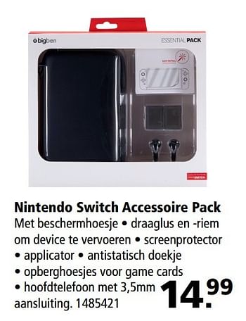Aanbiedingen Nintendo switch accessoire pack - BIGben - Geldig van 03/04/2017 tot 16/04/2017 bij Intertoys