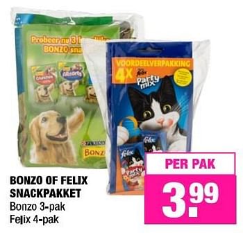Aanbiedingen Bonzo of felix snackpakket - Bonzo - Geldig van 10/04/2017 tot 16/04/2017 bij Big Bazar