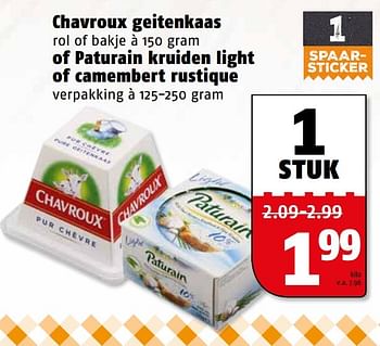 Aanbiedingen Chavroux geitenkaas of paturain kruiden light of camembert r - Chavroux - Geldig van 10/04/2017 tot 17/04/2017 bij Poiesz