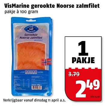 Aanbiedingen Vismarine gerookte noorse zalmfilet - Vismarine - Geldig van 10/04/2017 tot 17/04/2017 bij Poiesz
