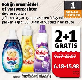 Aanbiedingen Robijn wasmiddel of wasverzachter - Robijn - Geldig van 10/04/2017 tot 17/04/2017 bij Poiesz