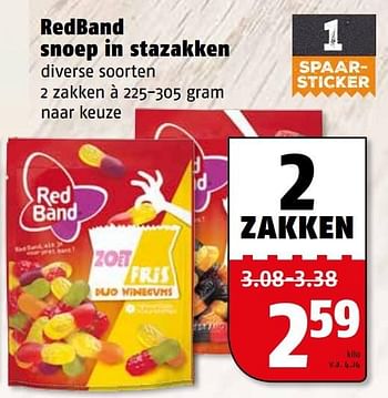 Aanbiedingen Redband snoep in stazakken - Red band - Geldig van 10/04/2017 tot 17/04/2017 bij Poiesz