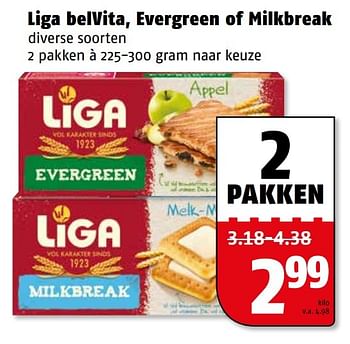 Aanbiedingen Liga belvita, evergreen of milkbreak - Liga - Geldig van 10/04/2017 tot 17/04/2017 bij Poiesz