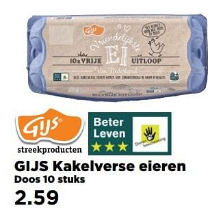 Aanbiedingen Gijs kakelverse eieren doos 10 stuks - Gijs - Geldig van 02/04/2017 tot 17/04/2017 bij Plus