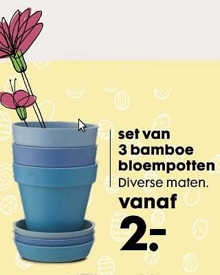 Aanbiedingen Set van 3 bamboe bloempotten - Huismerk - Hema - Geldig van 03/04/2017 tot 17/04/2017 bij Hema