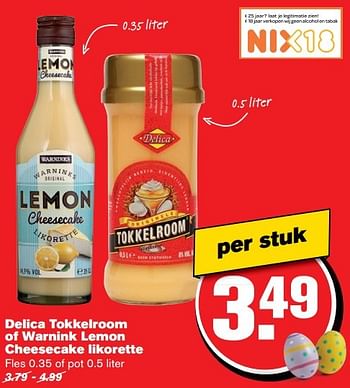 Aanbiedingen Delica tokkelroom of warnink lemon cheesecake likorette - Huismerk - Hoogvliet - Geldig van 12/04/2017 tot 18/04/2017 bij Hoogvliet