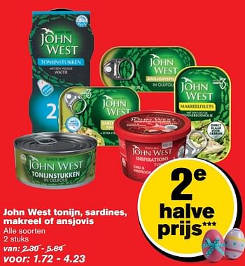 Aanbiedingen John west tonijn, sardines, makreel of ansjovis - John West - Geldig van 12/04/2017 tot 18/04/2017 bij Hoogvliet